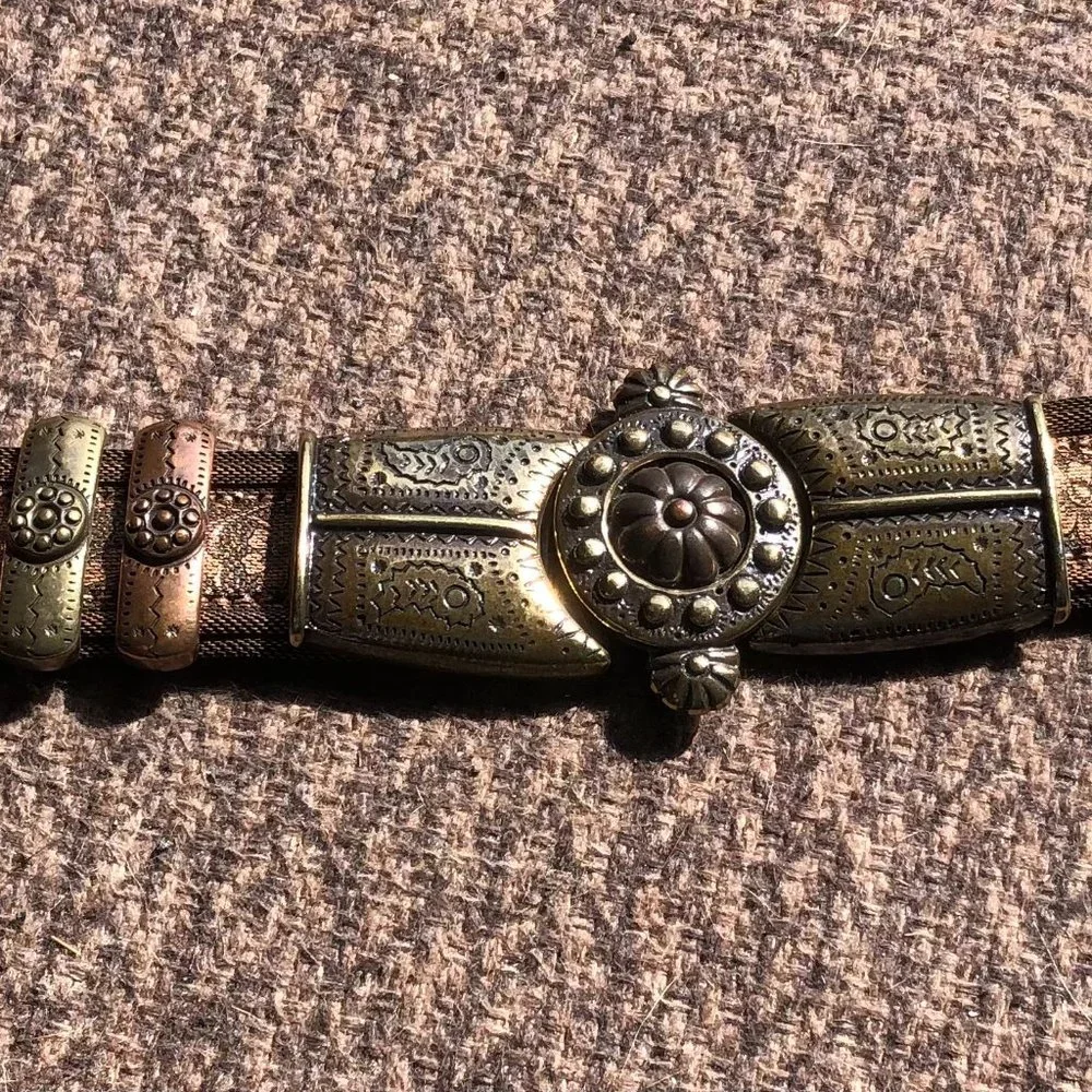 CACHE Dark Leather Bronze embroidery Multi Color METAL HARDWARE 1 1/4